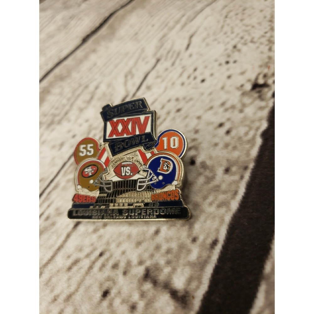 Vintage NFL Super Bowl XXIV Lapel Pin 1990 San Francisco 49ers vs Denver Broncos